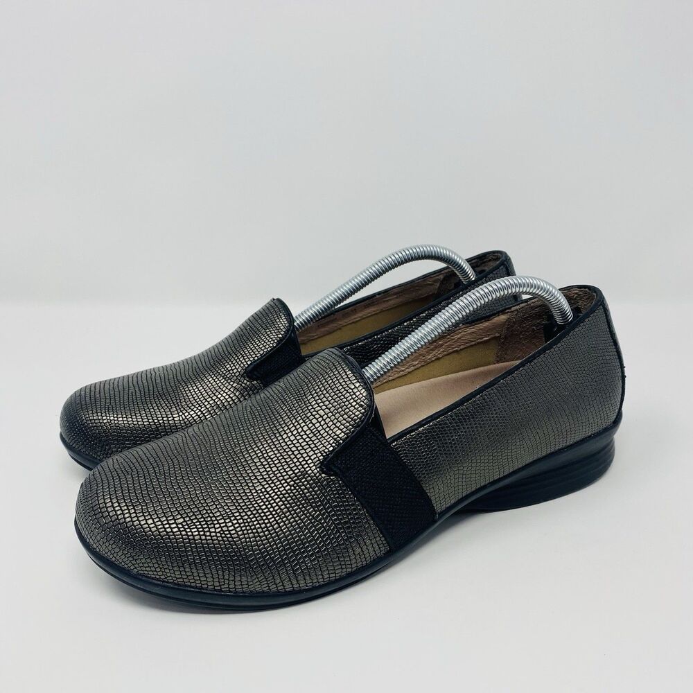 Dansko Women 8.5/39 Loafers Addy Pewter Gold Lizard Leather Slip-On Comfort Shoe
